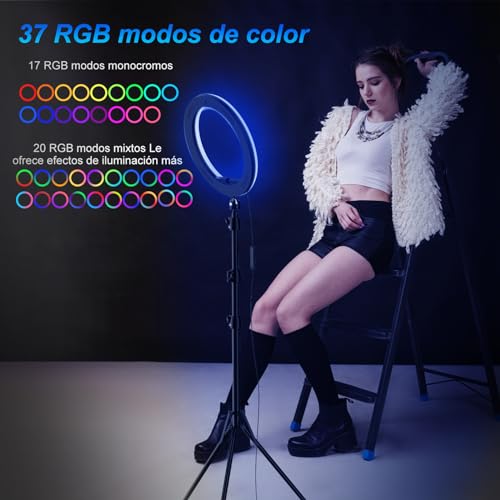 KOSCHEAL Light Ring with Tripod,Selfie Ring Light 10” Adjustable 1.8m and 37 Modes RGB Colors,Adjustable for Selfie,Makeup,Tiktok,Smartphone Compatible