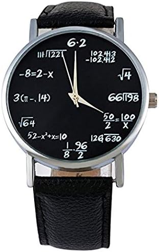 Yunqir Unisex PU Leather Analog Quartz Watch Math Formula Equation Watch (Black)