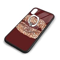 Flexible 360 Degree Ring Holder Kickstand with Soft Rubber Border Case,Dual Layer Shockproof Impact Protection Phone Case Cmpatible with iPhone X/XS-Burgundy ROS Gold Glitter kiss Lips