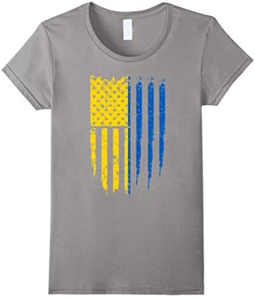 Women's Ukrainian American Ukraine &amp; America Flag T-Shirt Large Slate
