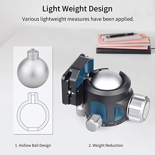 Low Profile Ball Head Metal Tripod Ball Head 44MM Ball Diameter INNOREL N44 Panoramic CNC Ball Heads Camera Mount with Two 1/4" Quick Release Plates for Tripod, DSLR, Camcorder, Max Load 55lbs/25kg