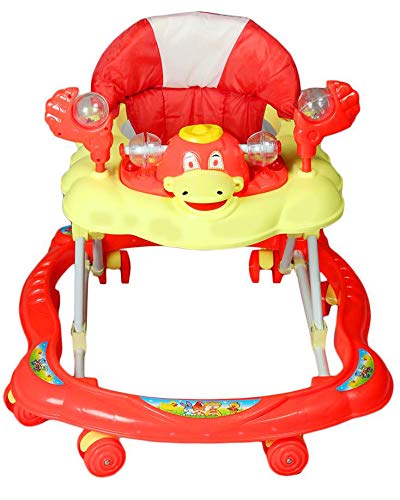 Odelee Musical Activity Height Adjustable Foldable Baby Walker with Duck face , Music and Rattles for Kids ( Red,Age 6+Months)