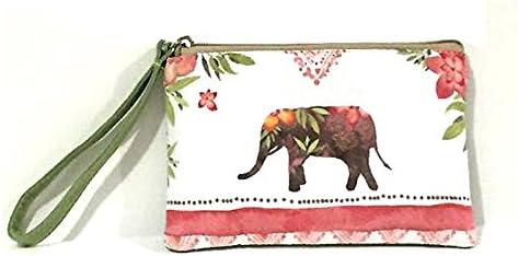 Women's Animal Canvas Coin Purse Zipper Pouch Wallet Change Cash Cellphone Bag Wristlets Gifts for CHRISTMAS & NEW YEAR (M-6.7"4.3", Flower Elephant)