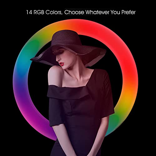 LUNILU Lady Makeup Light, 10.2\'\' Bright Live Stream, Vlog RGB Ring Light with Stand for Smartphones, Selfie Pole, 14 Colors Mode for Youtube, Video Talk