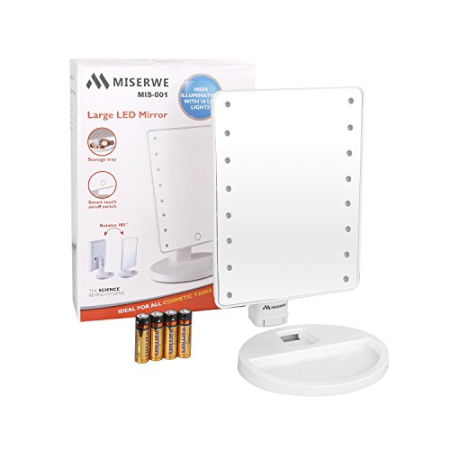 [New Version]Miserwe Makeup Mirror with Lights Touch Screen 16 Led Lighted Vanity Mirror with 4 AA Battery Large Size Removable 180 Degree Rotation Mirror with Lights and High Definition Clarity - Thumbnail 6