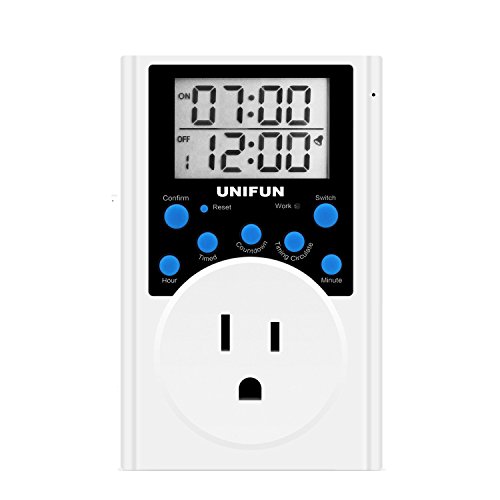 Timer Outlet, UNIFUN Infinite Cycle Programmable Plug-in Digital Countdown Timer Socket with Alarm, 3-prong for Appliances, Grow light, 15A/1800W