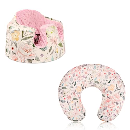Jundetye Baby Nursing Pillow Cover, Removeable Breastfeeding Pillow Slipcover, Baby Seat Cover Compatible with Bumbo Seat, Soft Comfortable Seat Cover for Baby Girl Boy, Pink Flower