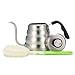 KINGSO 1.2L Pour Over Tea Coffee Kettle 430 Stainless Steel Gooseneck Stovetop Teapot Drip Kettle with Built-in THERMOMETER and Cleaning Sponge Brush for Hand Drip Coffee and Tea