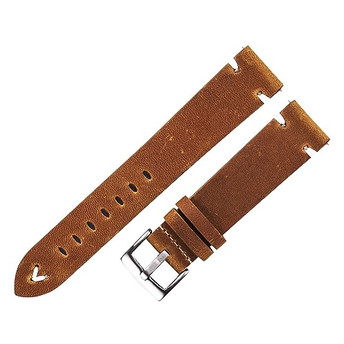 SUNJIA Leather Watch Strap Retro 18mm 20mm 22mm Oil Wax Leather Watchband Italian Quick Release Brown Cowhide Watch Bracelet Handmade