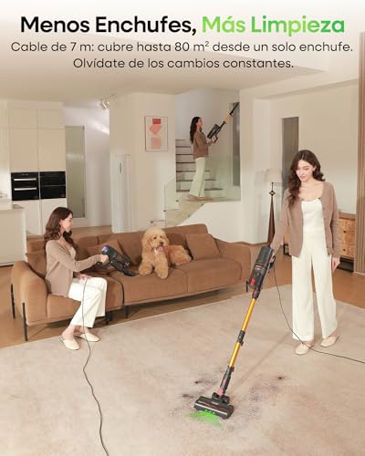 FamiVac FV2 Aspiradora con Cable, 65Kpa/600W Aspirador Potente con Cepillo para Colchón, 1,3KG Ligera, Cable 7M, 1,5L, Cepillo Antienredos & Autoportante para Alfombras, Suelos, Pelos de Mascotas