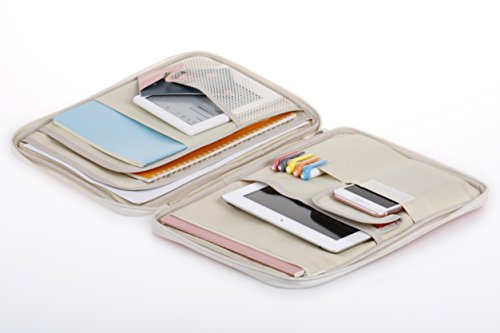 Lazyaunti Zipper Portfolio Organizer A4 Note Pouch-Waterproof Document Bags/Zipper Binder/Paper Case for 12.5" Mac,Tablet,Pens,washi Tape,Journals,Sketch Books(Hibiscus White)