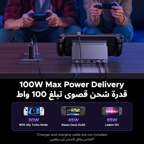 UGREEN Docking Station 6-in-1 with 4K@120Hz HDMI 2.1, 100W PD, USB-A & USB-C 3.0, Gigabit Ethernet, Adjustable Folding Stand for Gaming Handhelds, Laptops, and MacBooks