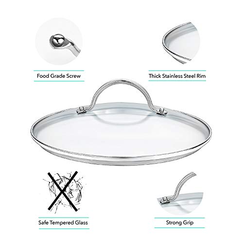 GOURMEX Tempered Glass Cookware Lid with Stainless Steel Rim and Sturdy Riveted Handle To Fit Pots, Frying Pans and Skillets, Dishwasher and Oven Safe, Heat Resistant (12.6") - Thumbnail 3
