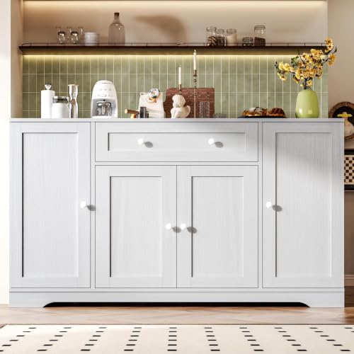 Alacenas para Cocina con Cajones, 4 Puertas y Estantes Regulables | Mueble Cocina 120x90x40CM de madera, base reforzada. Gabinete para Cocina, Bufetera Mueble y Credenza Bufetera. Blanco.
