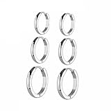 Jwoolw Jewelry Set of 3 Pairs Women Mens Surgical Stainless Steel Round Cute Small Charm Hoop Huggie Earrings Hypoallergenic (Silver 1)