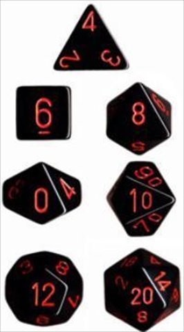 Chessex Manufacturing 25418 Opaque Black With Red Polyhedral Dice Set Of 7