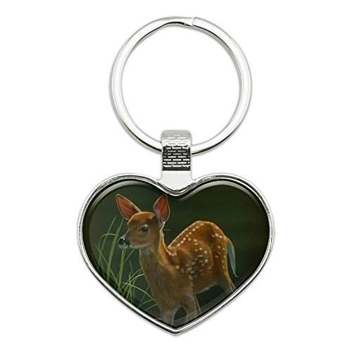 White-Tailed Fawn Alert Baby Deer Heart Love Metal Keychain Key Chain Ring