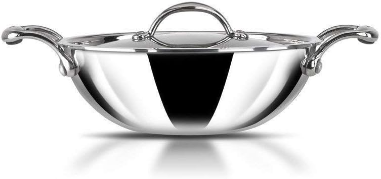Meera Exclusive's Stainless Steel TRI-PLY Kadai/Wok with LID (20cm- 1.7L)