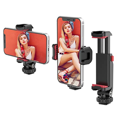 ULANZI Phone Tripod Mount ST-06S, Universal Smartphone Mount Adapter with 2 Cold Shoe, 360° Rotates and Adjustable Cell Phone Clip Clamp Holder, Compatible with iPhone, Samsung Galaxy and All Phones
