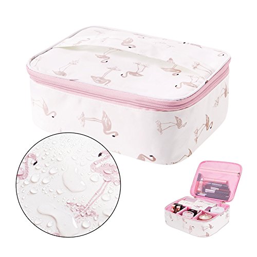 Portable Travel Makeup Bag - Waterproof Cosmetic Bags for Women with Adjustable Dividers(L-Pink)