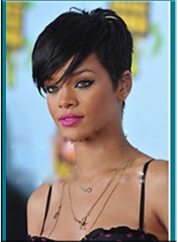 JIAFA BBDM Capless Rihanna Style Black 1B Color Short Straight Synthetic Hair Wigs Wig Natural Sexy Daily Wigs, 10 inch-1b