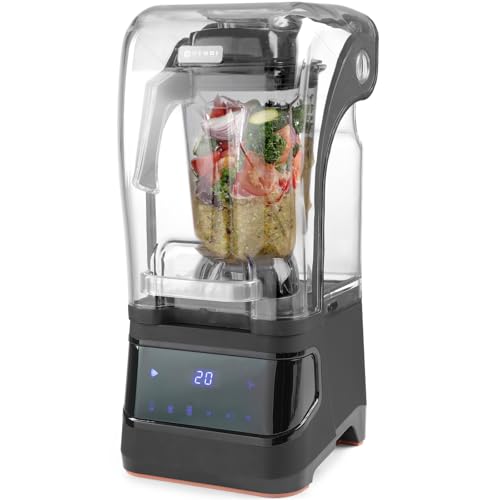 HENDI Standmixer, Touch, mit schalldaemmender Schutzhaube, Inkl. 2,5 Liter-Kanne, temperaturbestaendig -40˚C bis 90˚C, Smoothie-Cocktails-Desserts, 1680W, 252x258x(H)547mm, ABS Kunststoff, PC