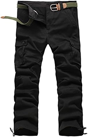 DelbouTree Men's Cargo Pants Outdoors Work Wear Casual Pants Cotton Canvas Pants, 6 pocket Black, Size 36