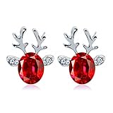 Elogoog Crystal Gemstone Earrings luxury three dimensional Christmas Reindeer Earing Gift (Red)