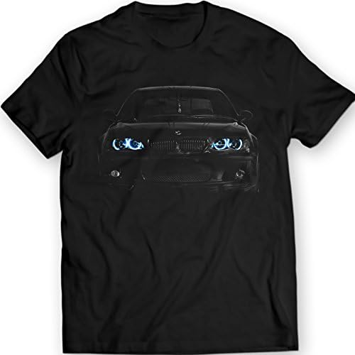 BMW E46 T-Shirt Blue Angel Eyes Headlights Glow Black T Shirt Garment Apparel Holiday Gift Birthday (M, Black)