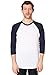 American Apparel Unisex Poly-Cotton 3/4 Sleeve Raglan Shirt, White/Navy, Medium