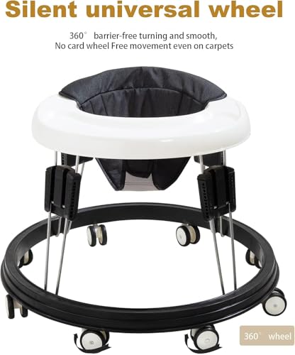 مشاية اطفال Foldable 9-Level Adjustable Height + Anti-Rollover Safety | DMG Baby Walker for 6-18M Boys/Girls, Multi-Function & Comfortable for Home/Outdoor (Black)