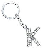 DZT1968 Women men A-Z Silver Initials Letter Key Ring Shiny Silver Key Chain (K)