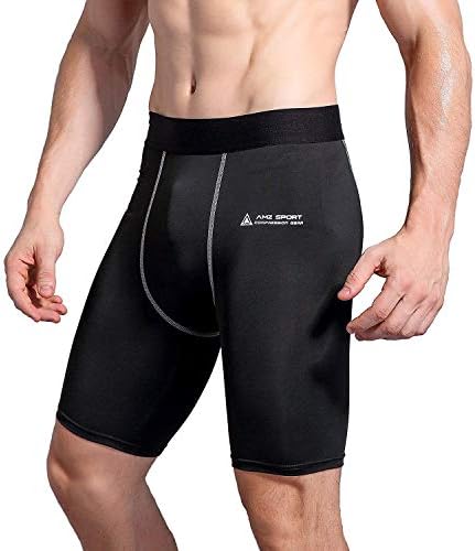 AMZSPORT Men's Sports Compression Tights Cool Dry Baselayer Leggings Pro Traning Short Pants BLACK M