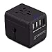Travel Adapter, Goojodoq All-in-one Power Adapter 3-USB Port and 1-Type C, Advanced with LED Power Indicator, Travel Converter for US, UK, EU, AUX (Black) and Majority Countries and Areas
