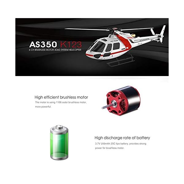 elegantstunning XK K123 6CH Brushless AS350 Scale 3D6G System RC Hubschrauber RTF Upgrade WLtoys V931 mit Fernbedienung… – Bild 3