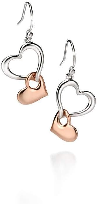 Fiorelli Womens Jewellery E4861 Silver Rose Gold Plated Heart Hook Wire Earrings