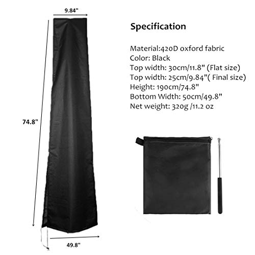UPSTONE Umbrella Covers Waterproof Parasol Patio Umbrella Covers with Zipper and Telescopic Rod for 7ft to 11 ft Outdoor Umbrellas,Black 420D Oxford Fabric