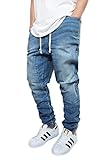 URBANJ MEN'S INDIGO DROP CROTCH DENIM JOGGER PANTS (S)