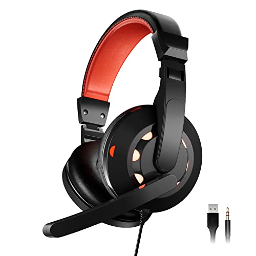 HOPEMATE Wired Gaming Headset with Microphone, Soft Ear Muffs, LED Lighting Effects, Integrated Volume Control, Compatible with PS4, PS5, PC, Xbox, Laptop, Lightweight Headphone for Adults & Kids