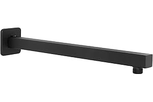 HarJue Shower Arm, Rain Shower Head Extension Extender, With Flange and Teflon Tape, Made of Thicken Stainless Steel for Bathroom Rainfall Shower (16 Inch, Matte Black)