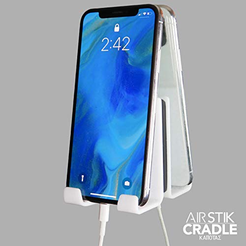 AIRstik Selfie Phone Tablet Holder Cradle Mount Mirror Reusable Micro suction- WHITE
