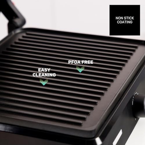 - Grelhador Bistro 2600W | 2-em-1: Grelha e Chapa | Lajes de 29x23 cm | Placa inclinável e abertura a 180º | Revestimento Antiaderente Livre de PFOA | Bandeja de Gordura | Termóstato Ajustável