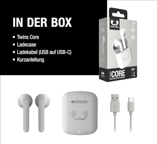 Twins Core, True Wireless kabellose In-Ear Bluetooth Kopfhörer, mit Sprachassistent, Touch-Steuerung und eingebautem Mikrofon, 30 Stunden Spielzeit (Ice Grey)