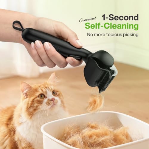 pecute Dead Hair Rake with Pet Combs, Self-Cleaning Undercoat Brush, Undercoat Undercoat Brush, Grooming Kit for Dogs Cats Stainless Steel for Long Hair(Black)