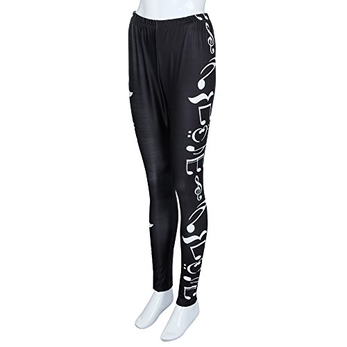 Botrong Yoga Pants for Women Plus Size, High Waist Sport Pants Music Note Leggings Trousers Black - Thumbnail 4