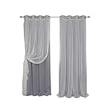Best Home Fashion uMIXm Mix and Match Tulle Sheer Lace and Blackout 4 Piece Curtain Set – Antique Bronze Grommet Top – Grey - 52