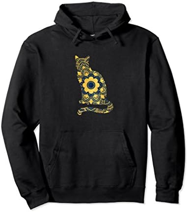 Unisex Cat Mandala Pullover Hoodie XL: Black