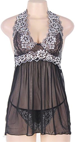 Savees Women's Plus Size Halter Lace Sexy Babydoll Lingerie Set See Through Nightwear Sleepwear