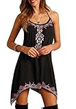 Women's Summer Sleeveless Tribal Printed Casual Floral Beach Wear Mini Sundress