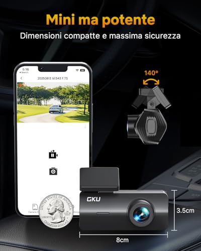 GKU 4K Car Dash Cam with UHD 2160P, Dashcam Car with WiFi 5.8GHz, 64G SD Card, 24H Parking Monitor, Super Night Vision, 170° Wide Angle, WDR, G-Sensor, Loop Recording, Max 256G